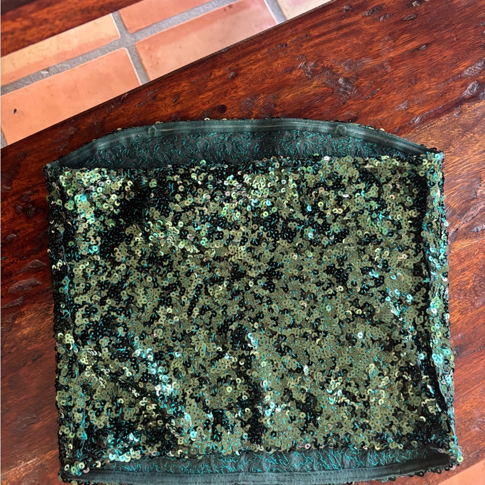 Free People sequin green tube top size small - Picture 3 of 4